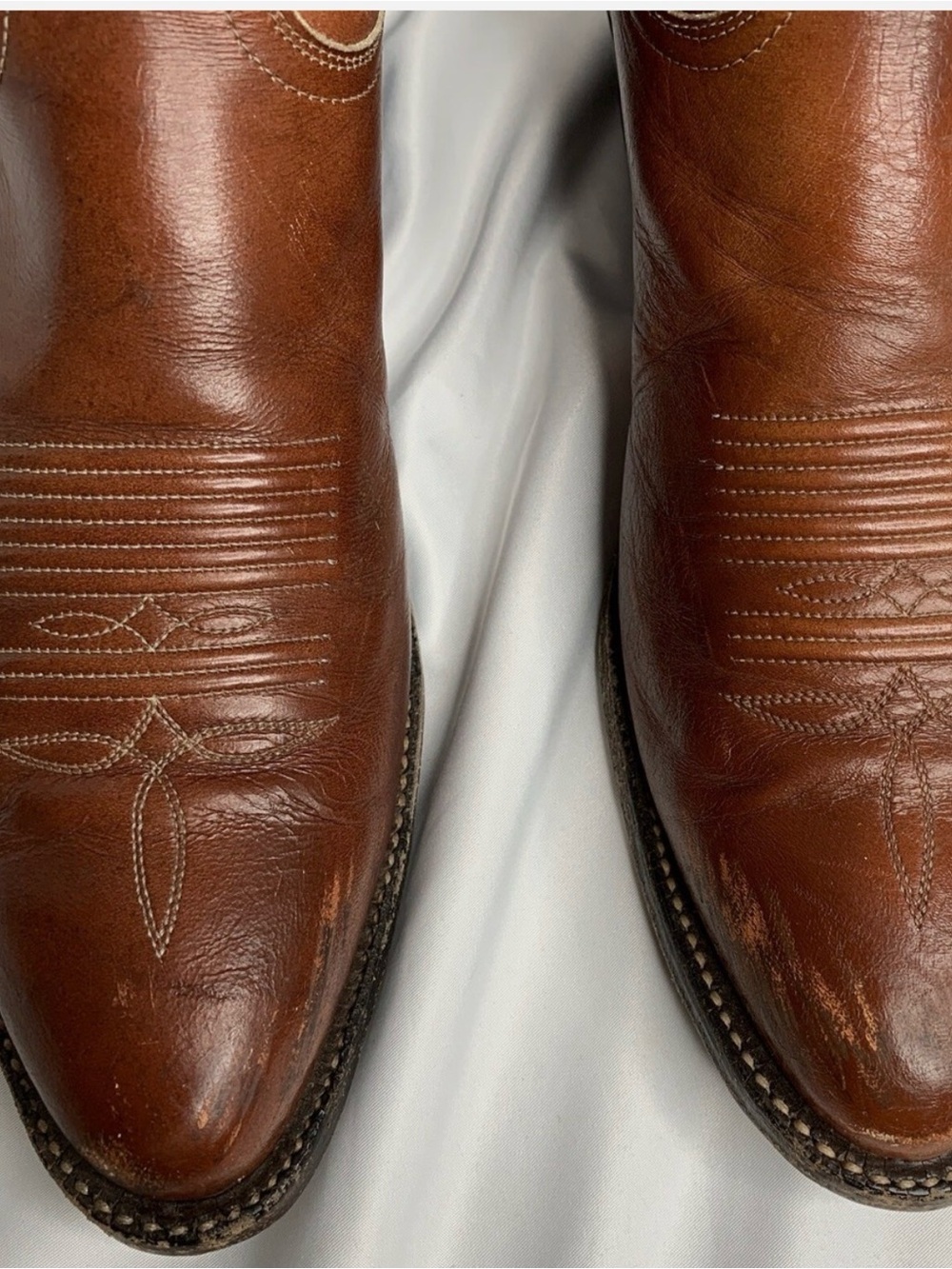 Tony Lama Brown Leather Western Cowboy Boots with Stitch Detail